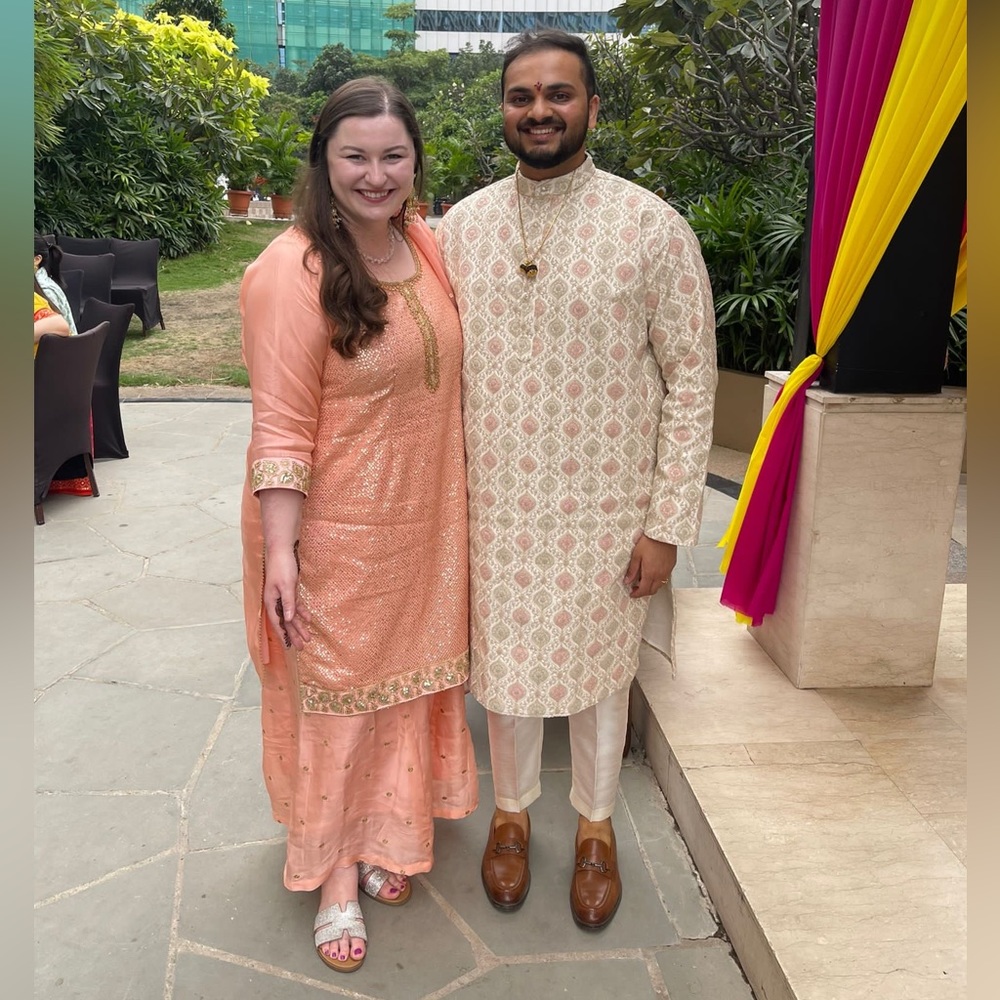 Beautiful peach churidar suit